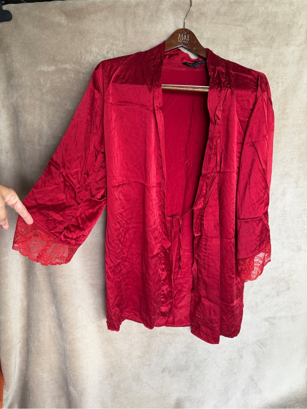 Rose for Autograph Silk Lace-Trim Red Robe - Women’s Intimates